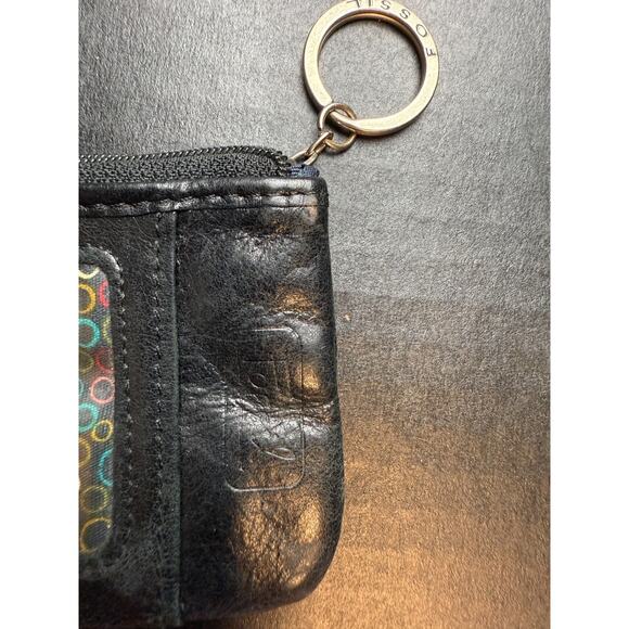 Fossil Black Leather Credit Card ID Wallet Keychain Coin Purse - Picture 3 of 9